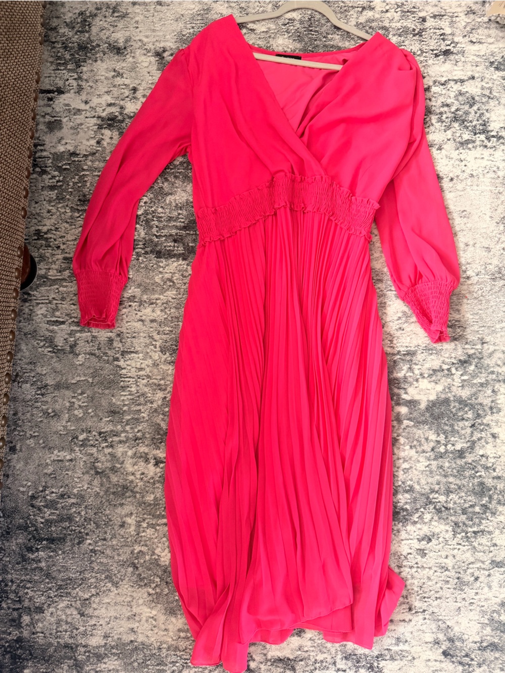 Bright Pink Pleated Midi Dress